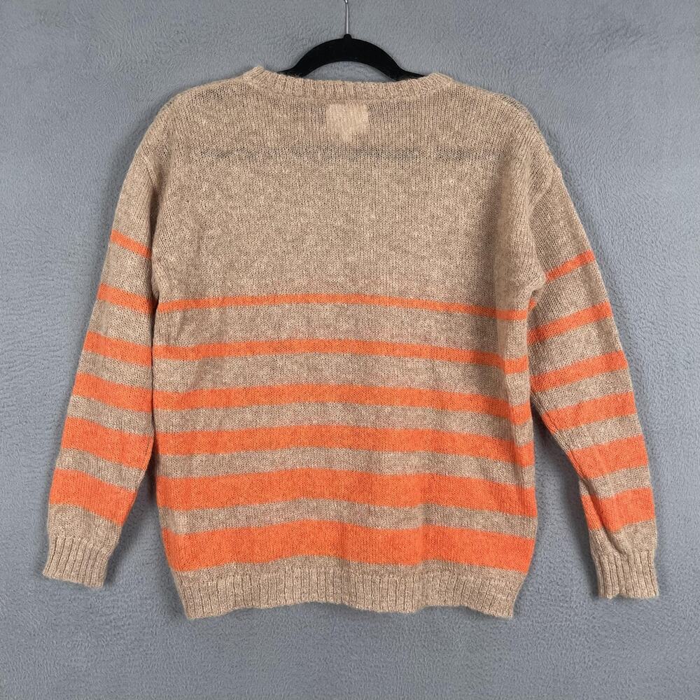 Line & Dot Sweater Womens Small Tan Orange Stripe Wool Blend Crewneck Pullover - Picture 2 of 7